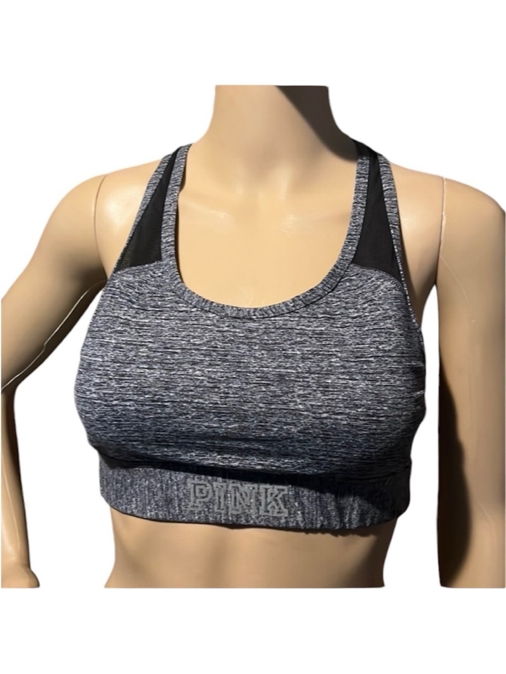 PINK Victoria's Secret Gray & Black Racerback Sports Bra